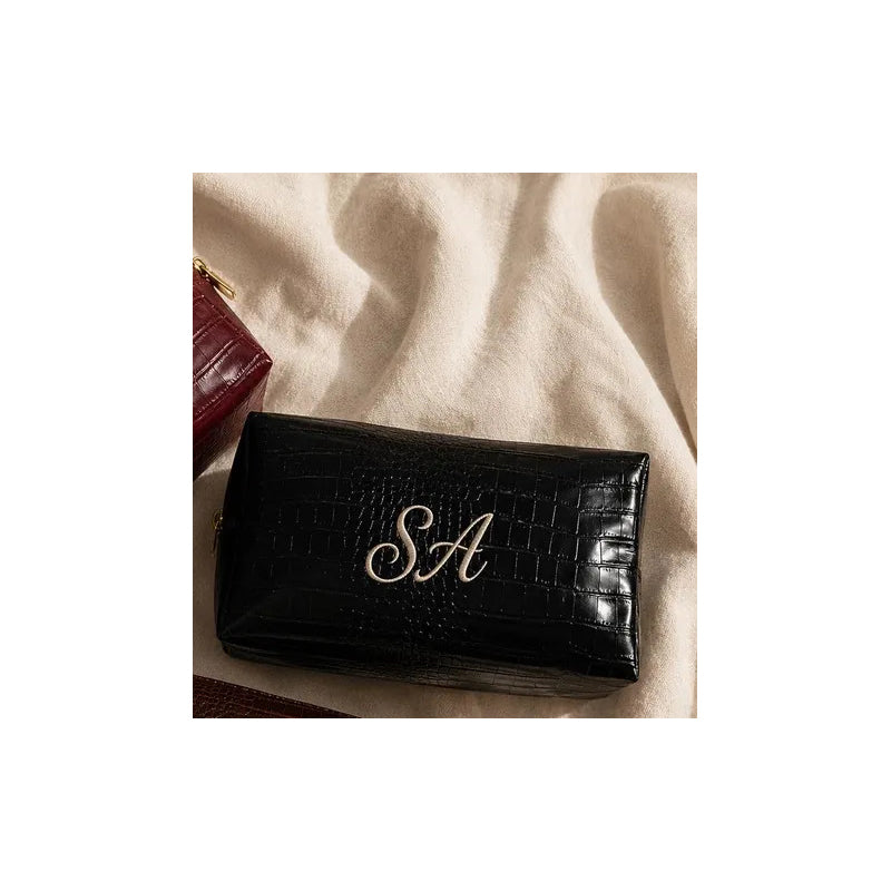 Trousse de maquillage en PU effet crocodile
