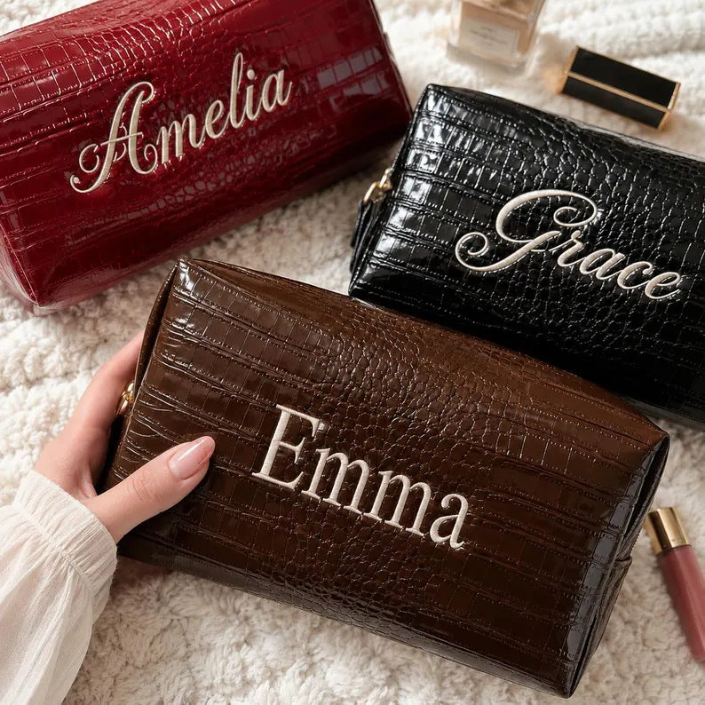Trousse de maquillage en PU effet crocodile