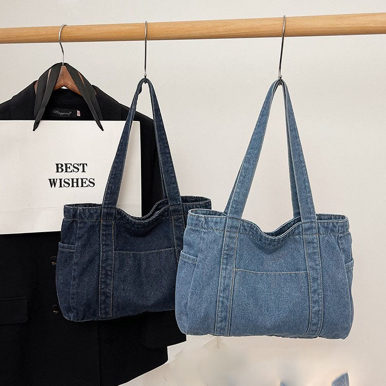Sac cabas en denim zippé – bleu clair ou bleu foncé