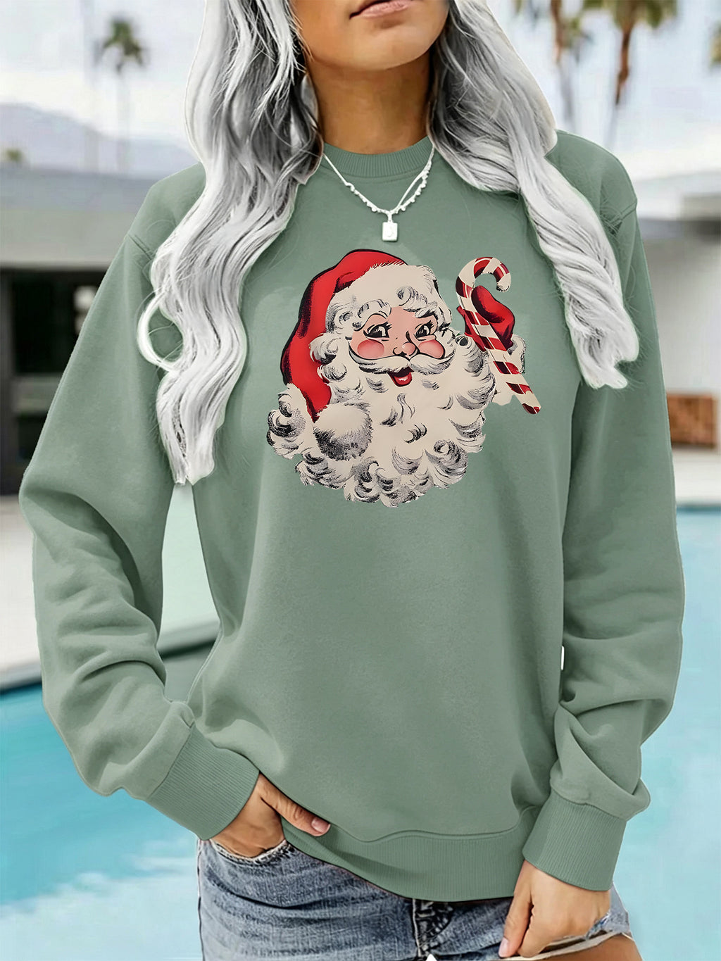 Sweat ample pour femme à imprimé Père Noël