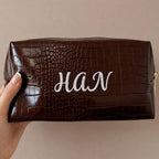 Trousse de maquillage en PU effet crocodile