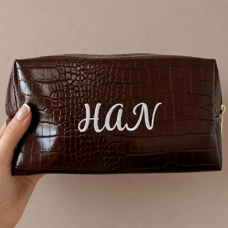 Trousse de maquillage en PU effet crocodile