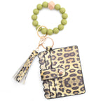 Porte-cartes avec bracelet porte-clés à perles et pompon