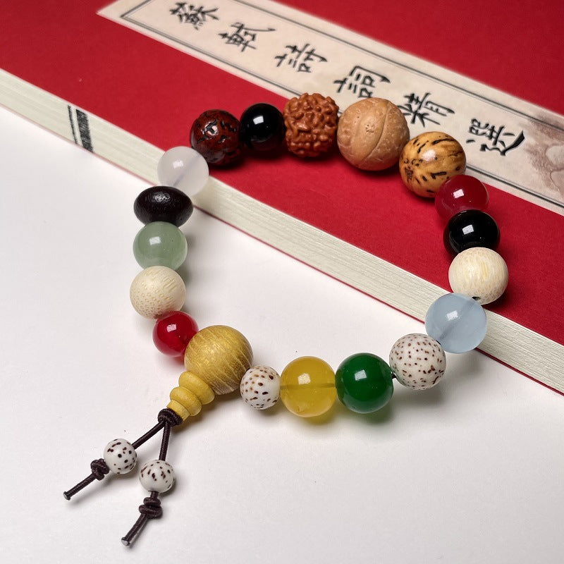 Bracelet de prière en graines de bodhi multicolores