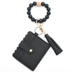 Porte-cartes avec bracelet porte-clés à perles et pompon