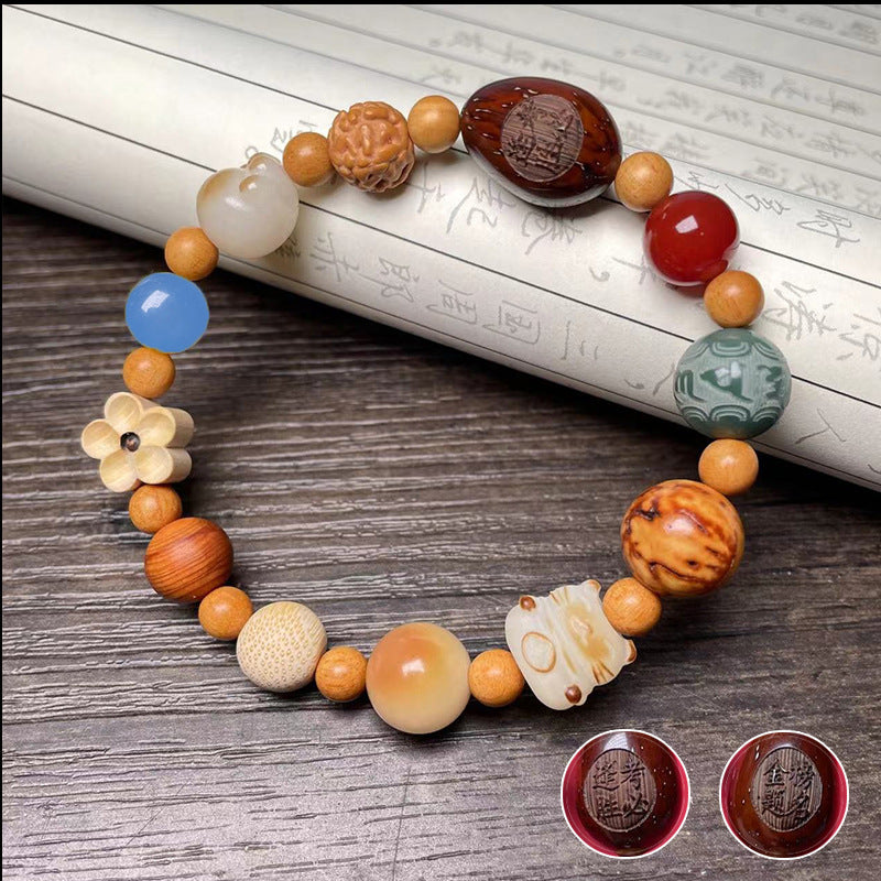 Bracelet de prière en graines de bodhi multicolores