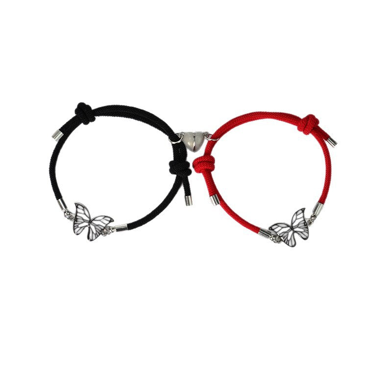 Bracelets pour couple à motif papillon et cœur aimanté