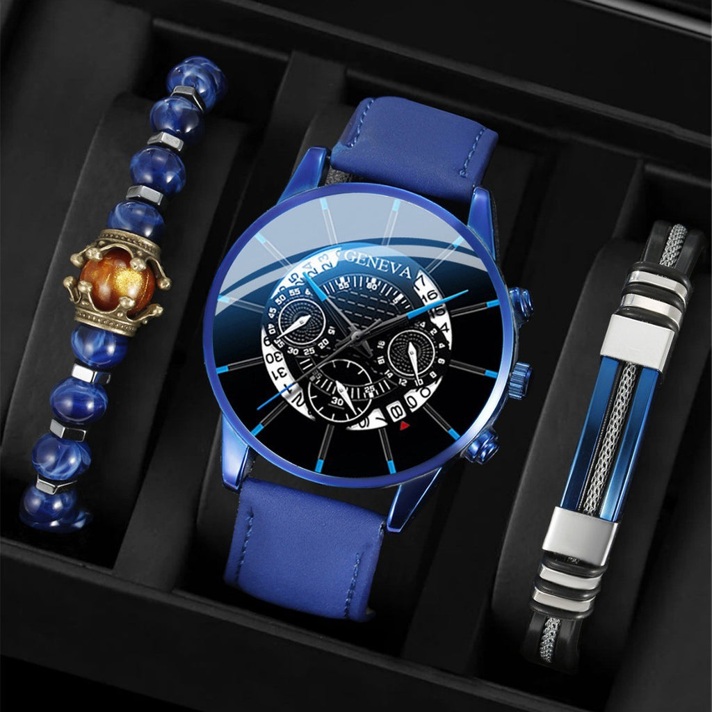 Montre à quartz avec bracelet en similicuir, cadran de 42 mm