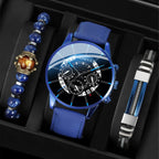 Montre à quartz avec bracelet en similicuir, cadran de 42 mm
