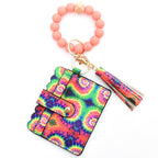Porte-cartes avec bracelet porte-clés à perles et pompon