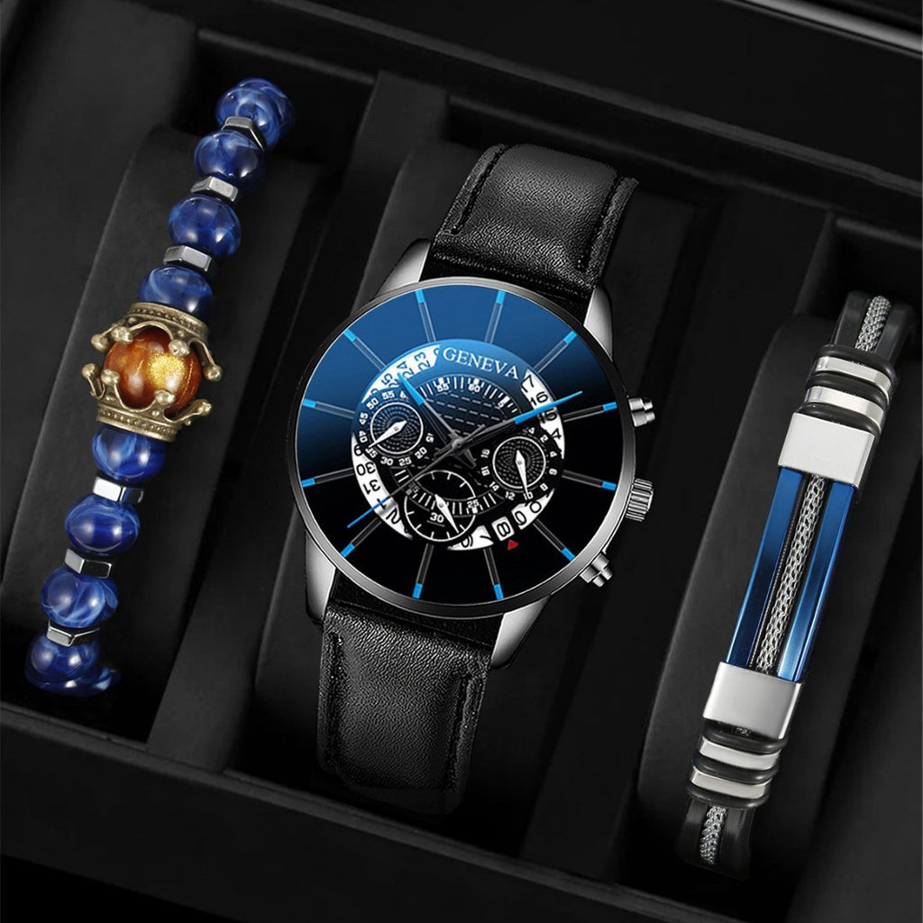Montre à quartz avec bracelet en similicuir, cadran de 42 mm