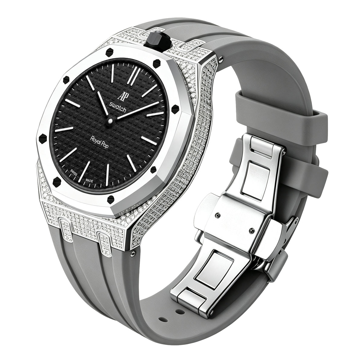 Ensemble boîtier de montre à strass et bracelet en silicone