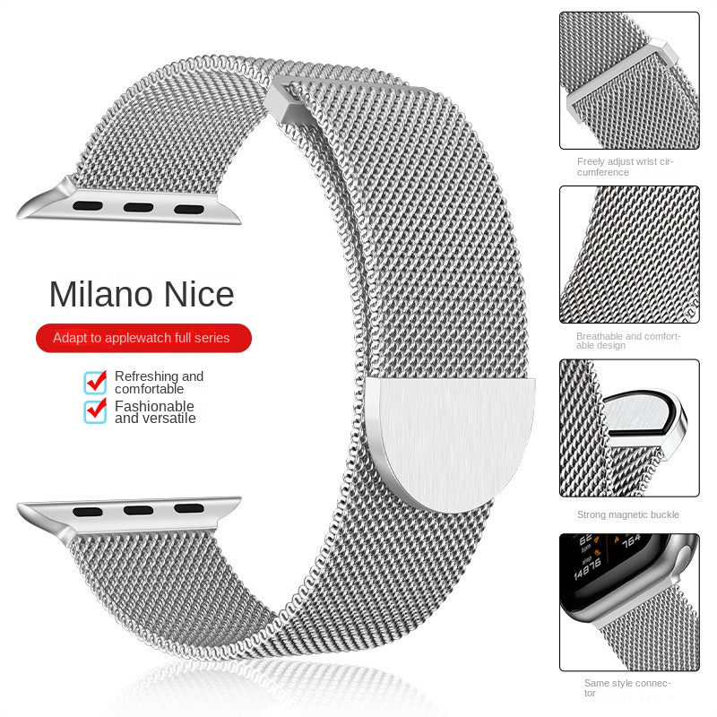 Bracelet milanais en acier à fermeture magnétique, compatible Apple Watch
