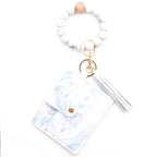 Porte-cartes avec bracelet porte-clés à perles et pompon