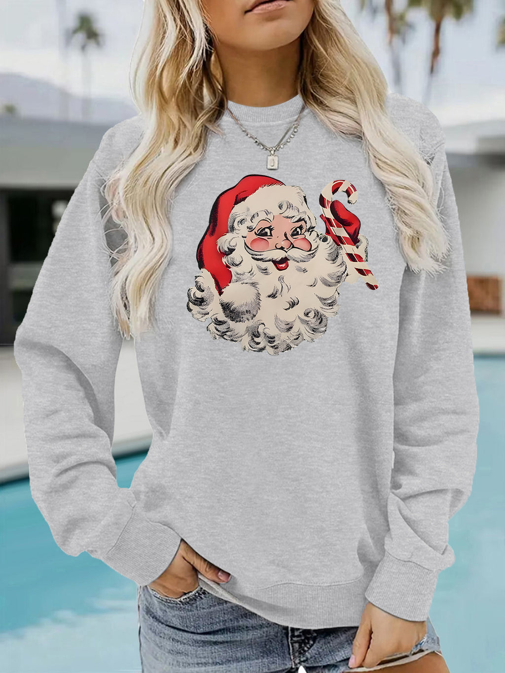 Sweat ample pour femme à imprimé Père Noël
