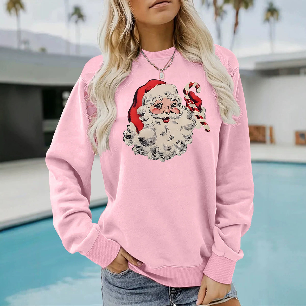 Sweat ample pour femme à imprimé Père Noël
