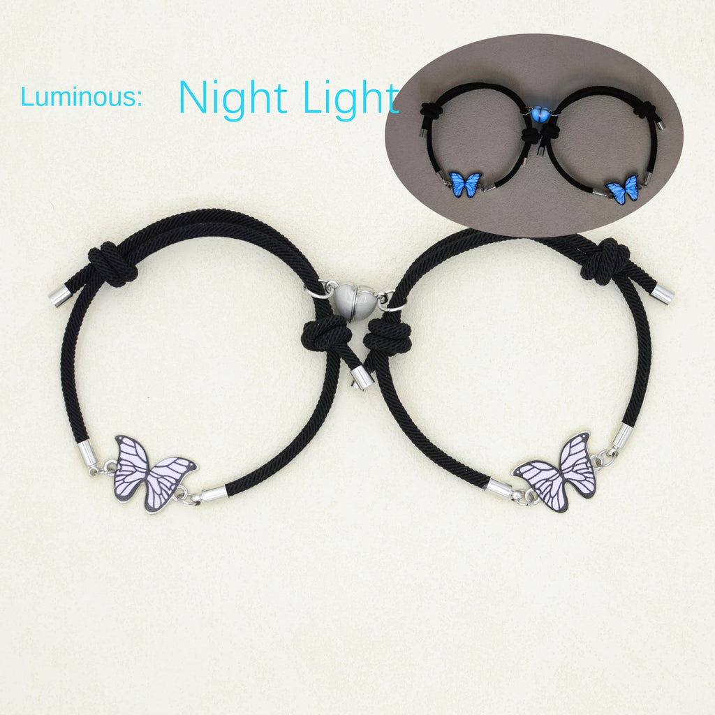 Bracelets pour couple à motif papillon et cœur aimanté