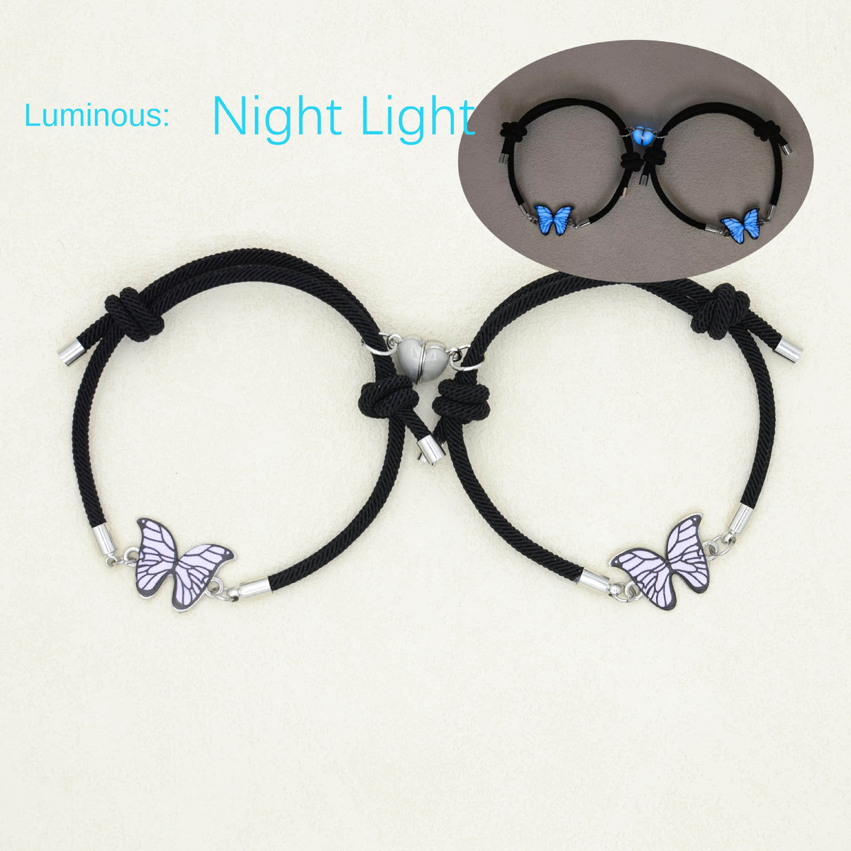 Bracelets pour couple à motif papillon et cœur aimanté
