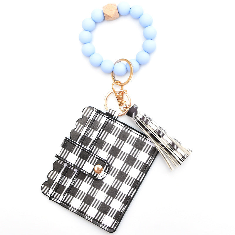Porte-cartes avec bracelet porte-clés à perles et pompon