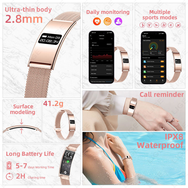 Bracelet connecté B8 avec recharge magnétique, plusieurs finitions