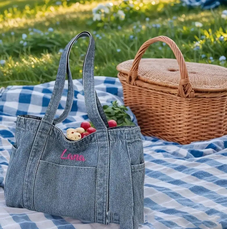 Sac cabas en denim zippé – bleu clair ou bleu foncé - BOSSOUASHOP