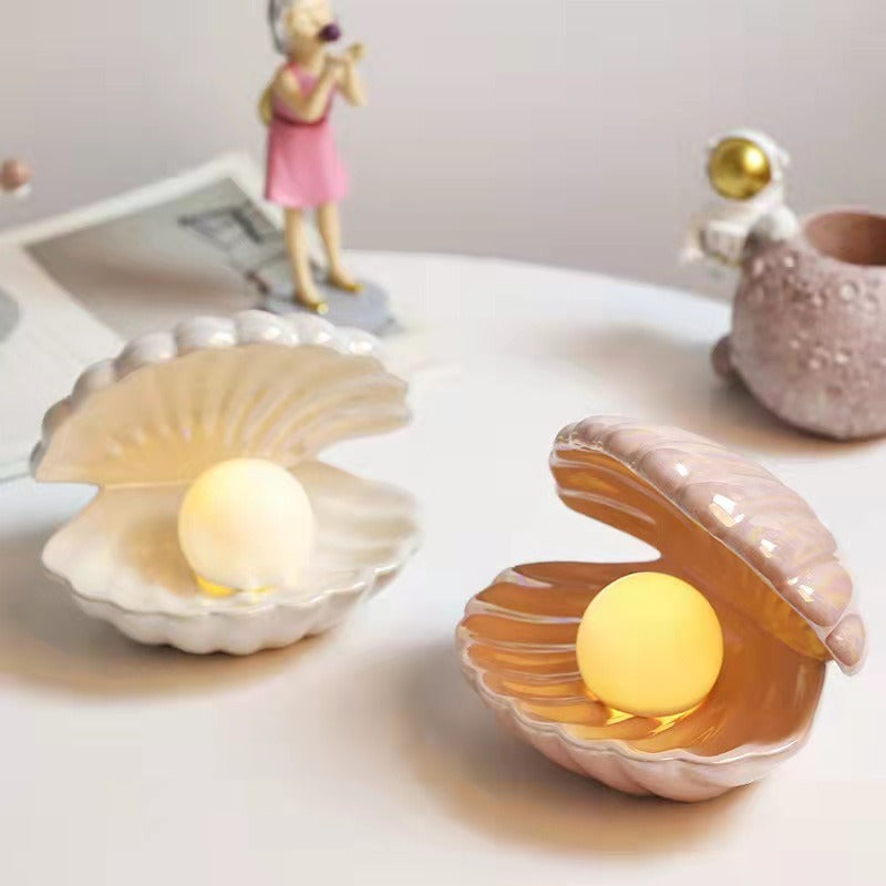 Creative Shell Night Light Bedroom Headlight Nordic Internet Celebrity Girl Heart Dream Pearl Ceramic Light Desktop Decoration - BOSSOUASHOP