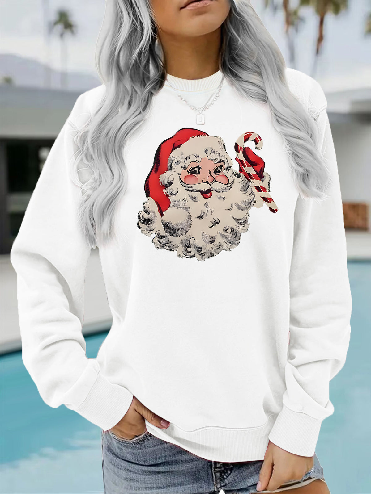 Sweat ample pour femme à imprimé Père Noël
