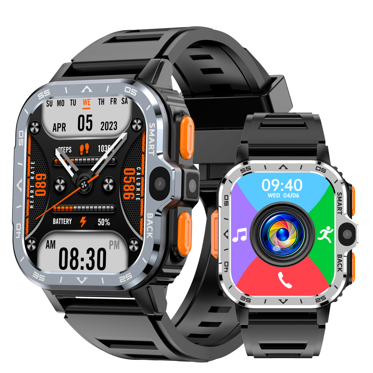 Montre connectée à cadran carré et boîtier en alliage d’aluminium