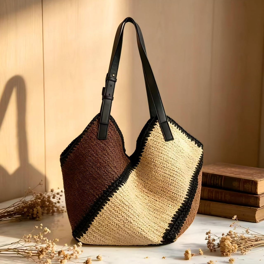 Sac d’épaule en papier tissé à rayures multicolores