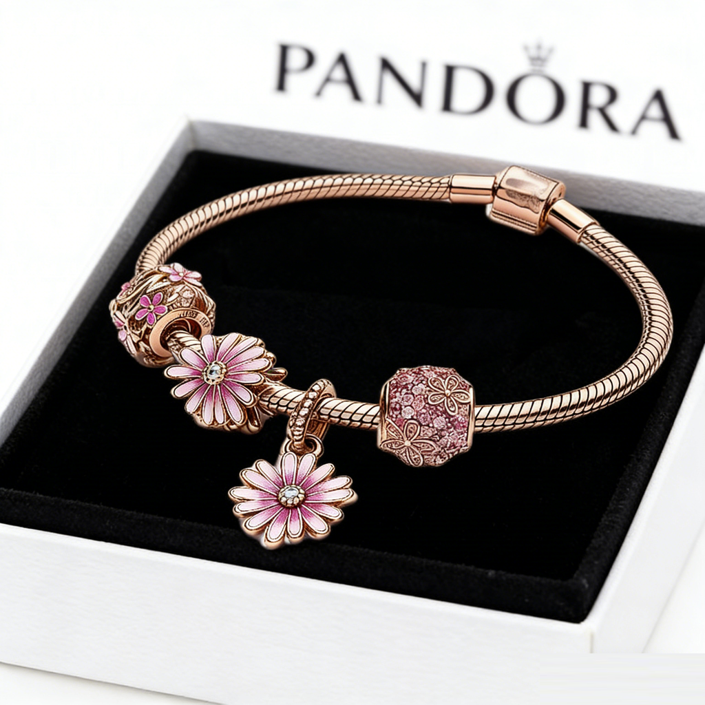Bracelet à motif marguerite et décor incrusté