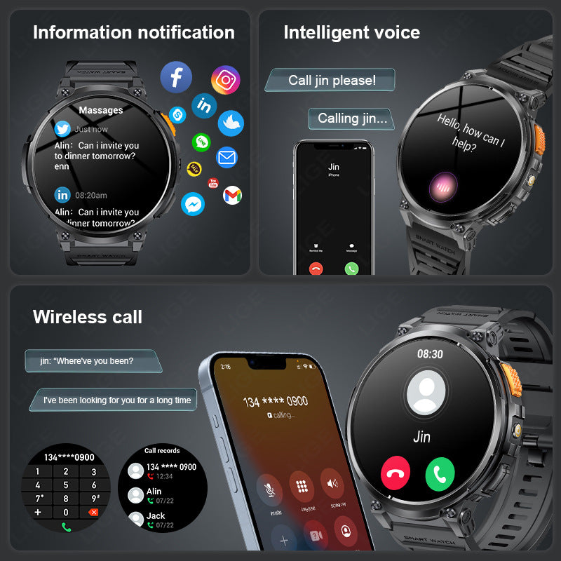 Montre connectée K66 avec lampe torche et appels Bluetooth