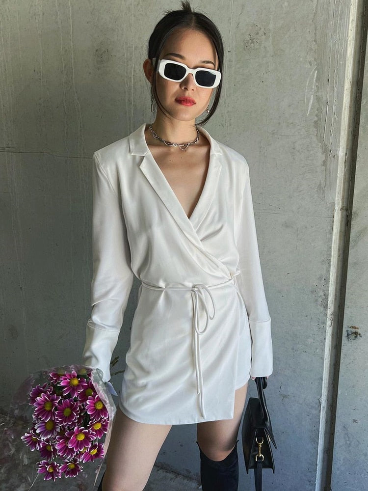 V-NECK SATIN SHIRT DRESS 