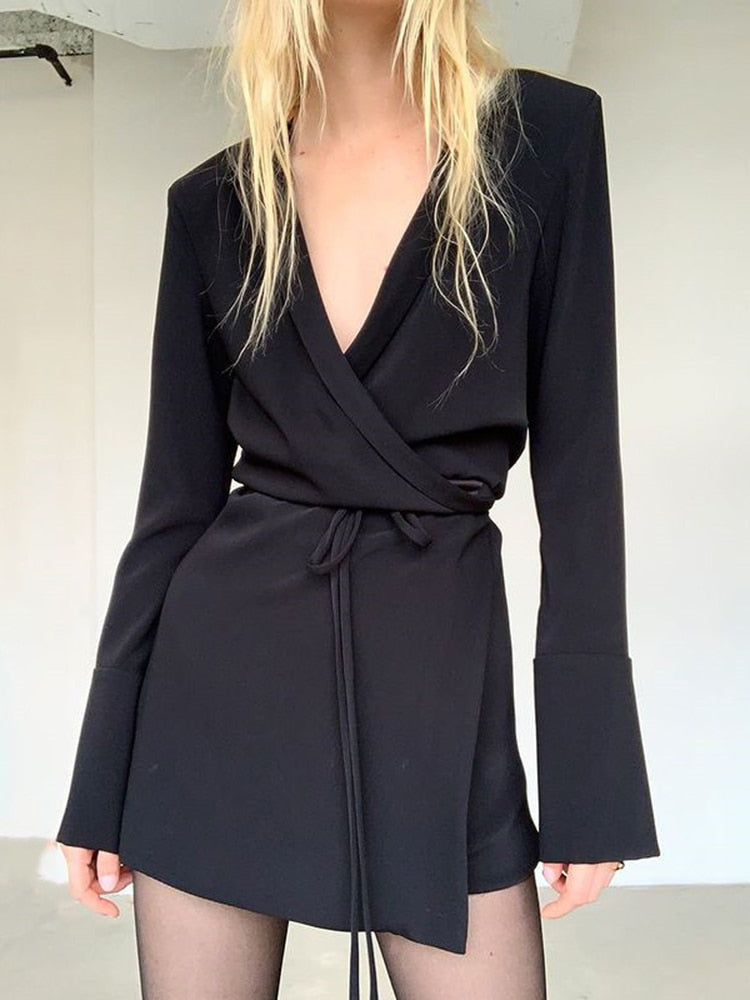 V-NECK SATIN SHIRT DRESS 