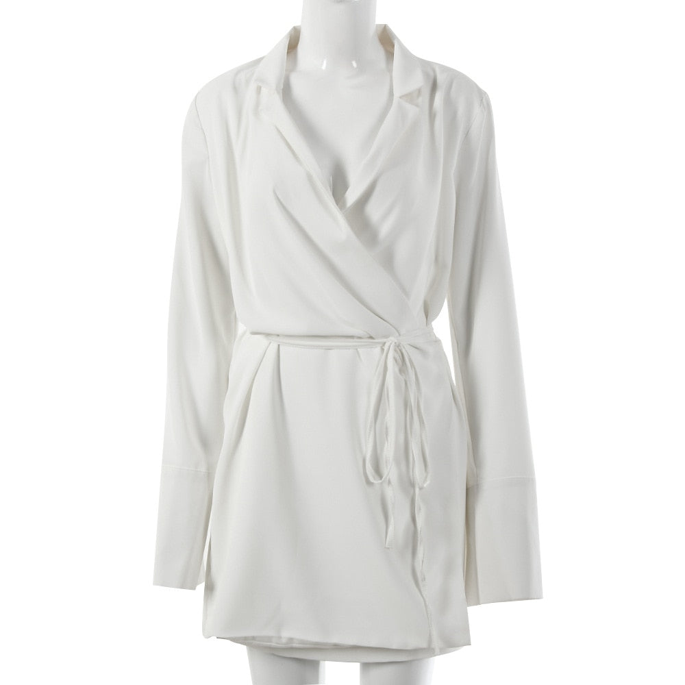 V-NECK SATIN SHIRT DRESS 