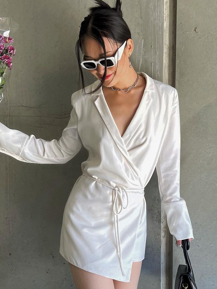 V-NECK SATIN SHIRT DRESS 