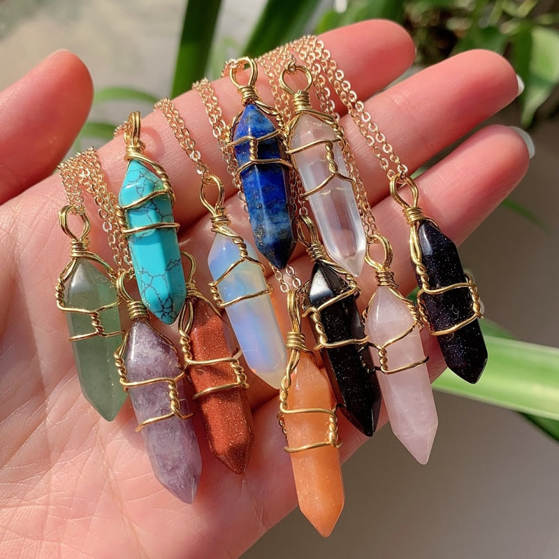 COLLIER PENDULE EN PIERRE NATURELLE - BOSSOUASHOP