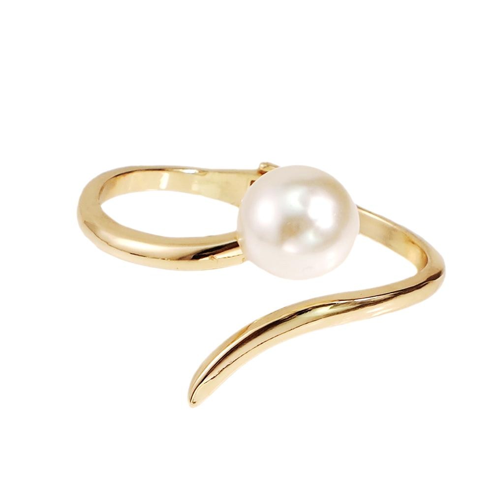 BRACELET IN METAL AND PEARLS WITH GEOMETRIC CUFF 