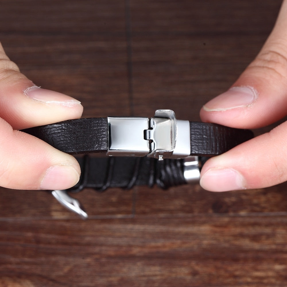BRACELET EN CUIR EN ACIER INOXYDABLE POUR HOMMES