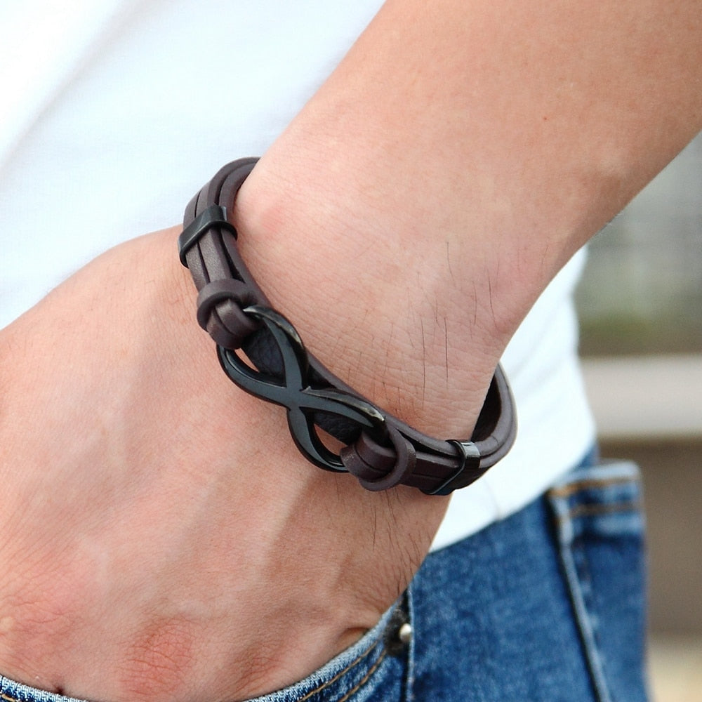 BRACELET EN CUIR EN ACIER INOXYDABLE POUR HOMMES