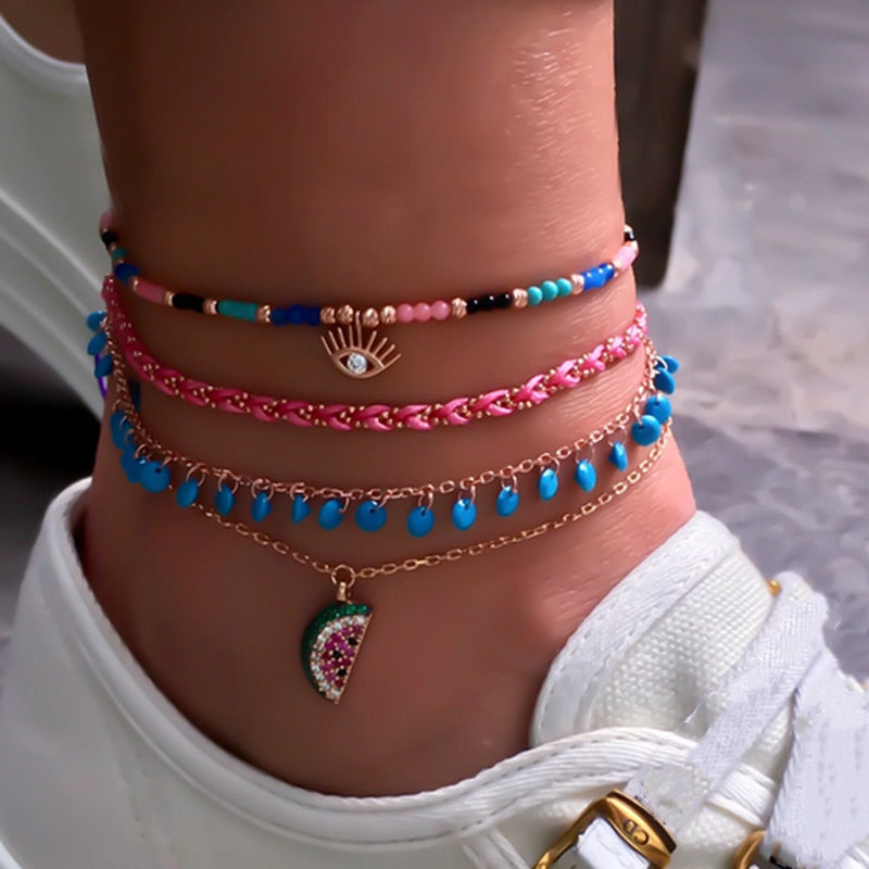 BRACELETS DE CHEVILLE EN PERLES COLORÉES BOHO
