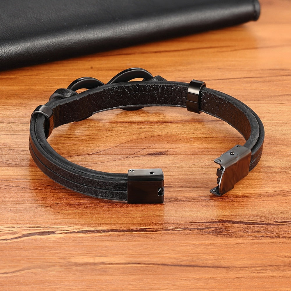 BRACELET EN CUIR EN ACIER INOXYDABLE POUR HOMMES