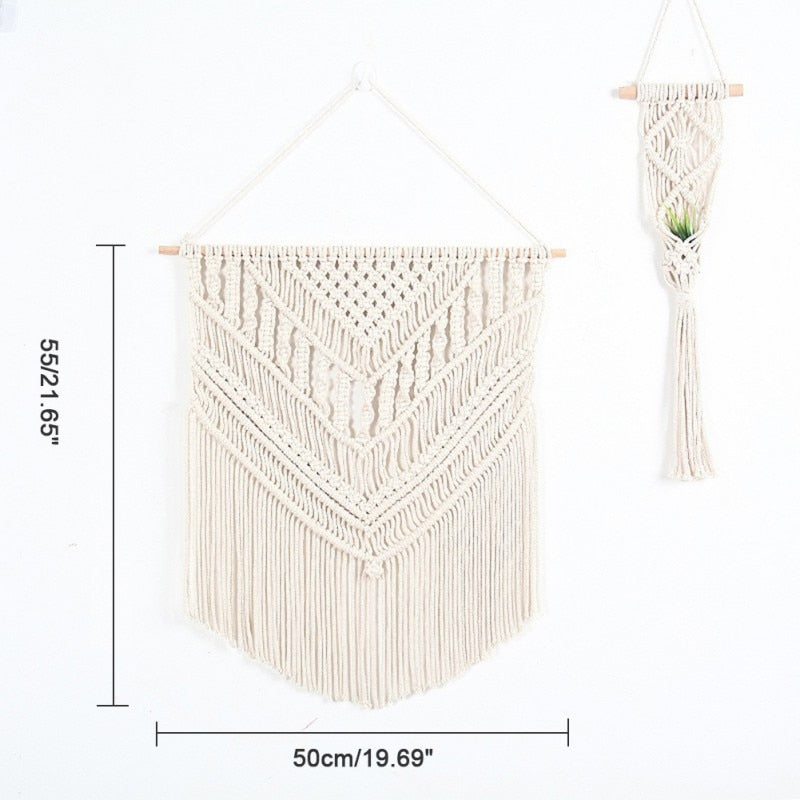 TAPISSERIE MURALE SUSPENDUE EN MACRAMÉ. STYLE BOHO. FAIT A LA MAIN