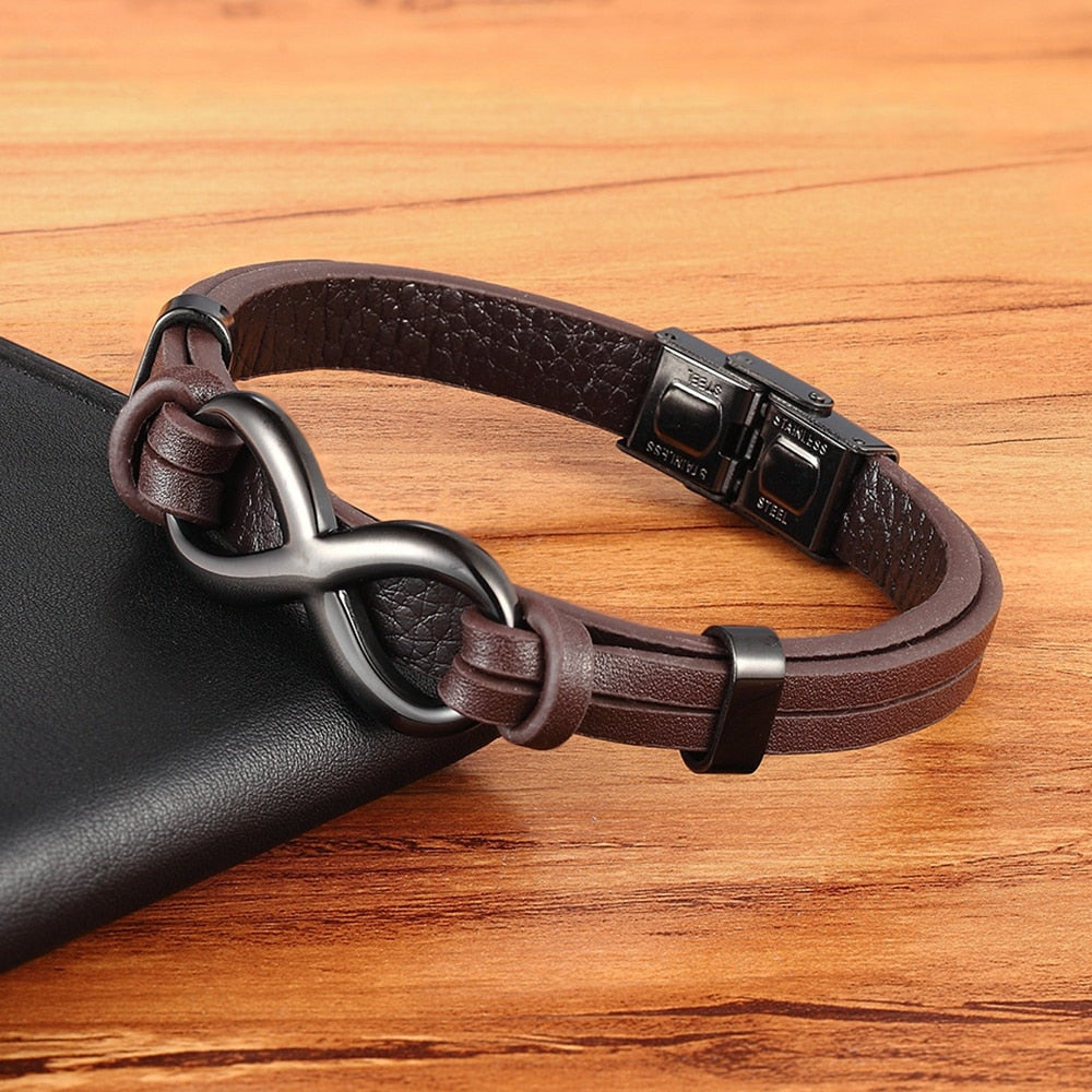 BRACELET EN CUIR EN ACIER INOXYDABLE POUR HOMMES