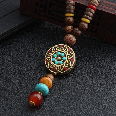 LONG PEARL PENDANT AND NECKLACE IN MALA WOOD 