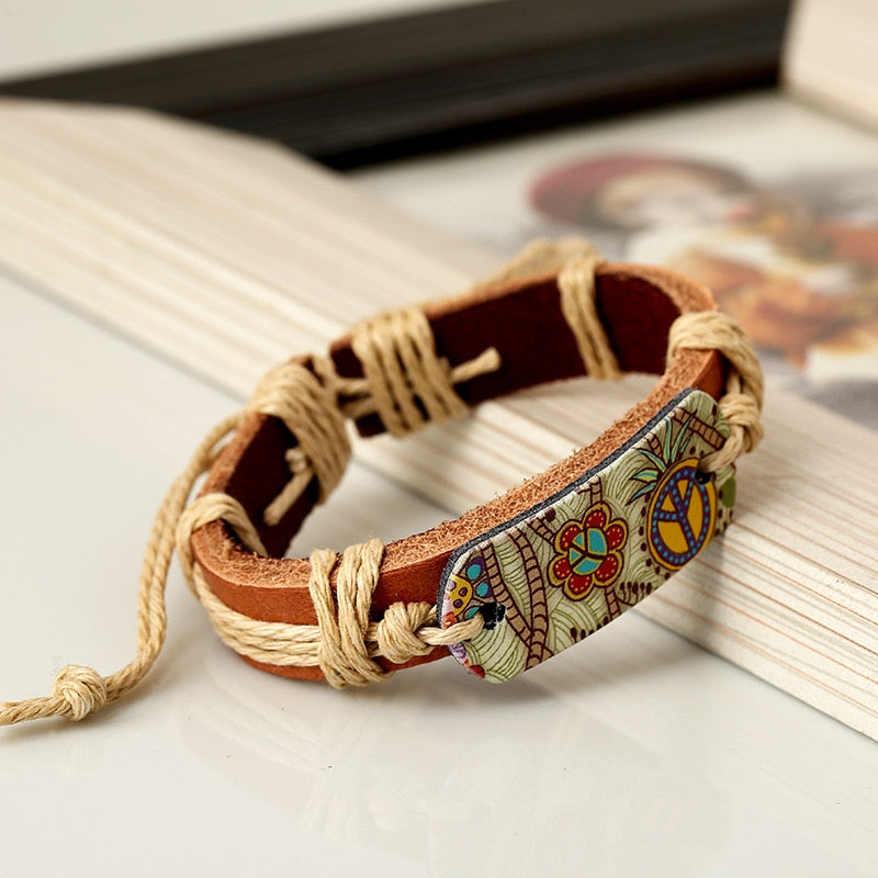 BRACELET HIPPIE RETRO EN CUIR FAIT À LA MAIN