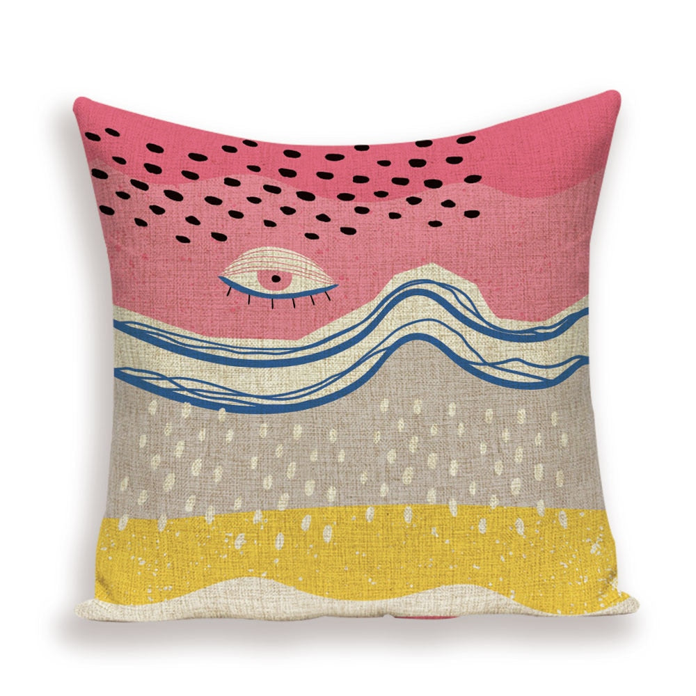 HOUSSE DE COUSSIN ABSTRAITE, MOTIFS GÉOMÉTRIQUES.