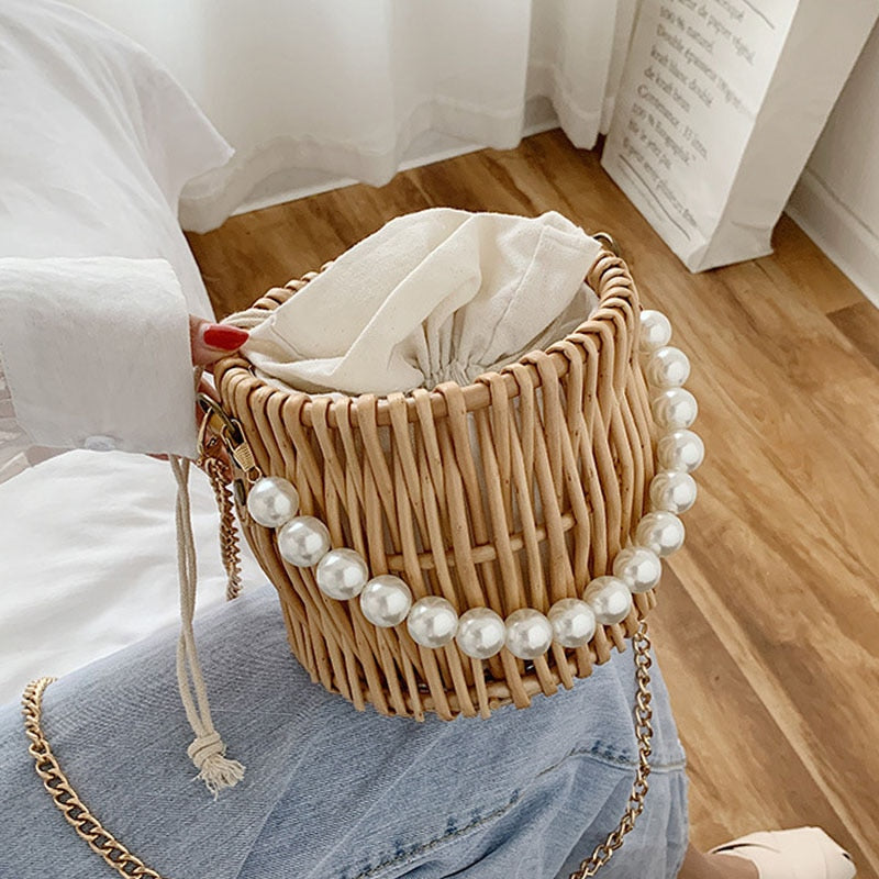 SAC A MAIN ROND TISSE EN PAILLE - BOSSOUASHOP