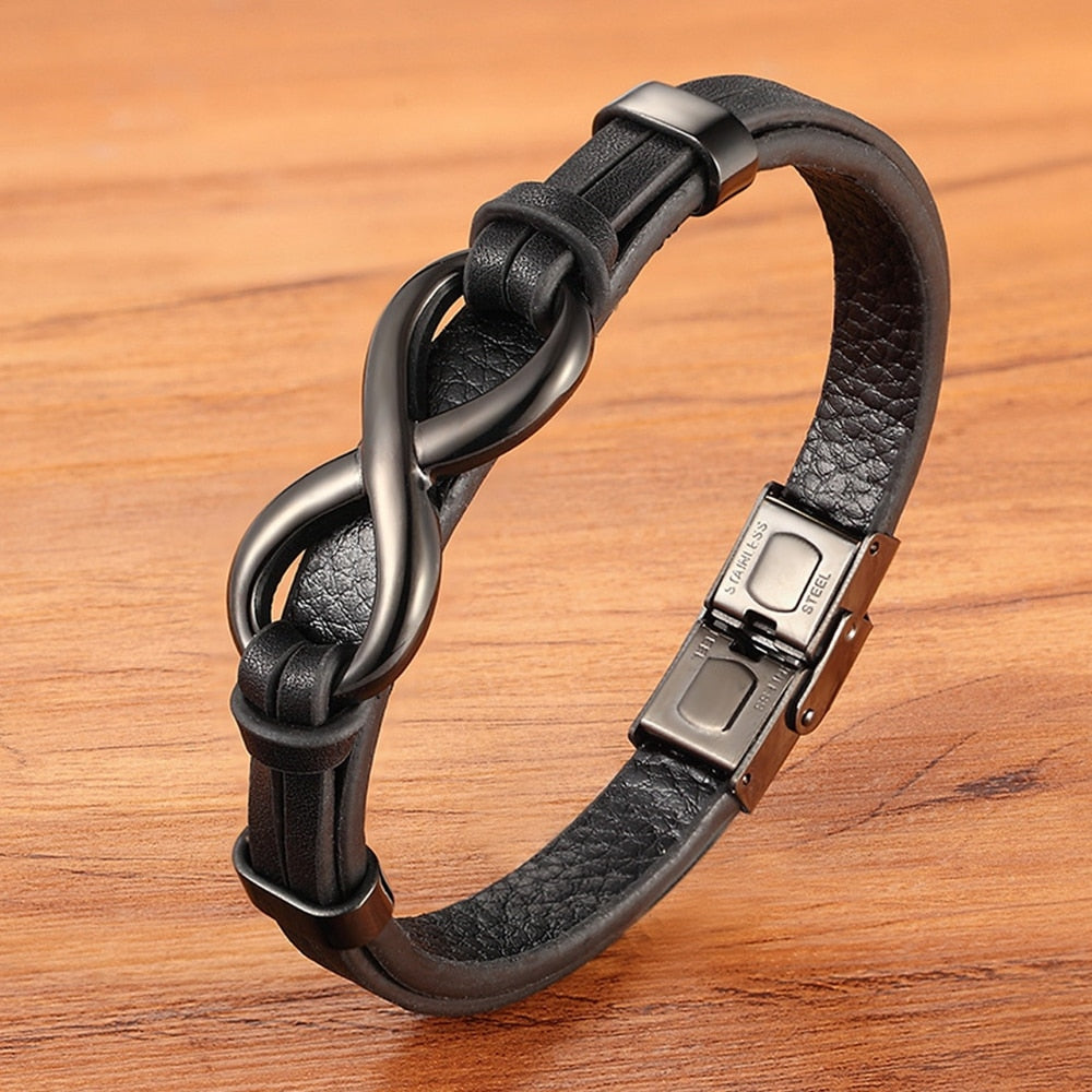 BRACELET EN CUIR EN ACIER INOXYDABLE POUR HOMMES