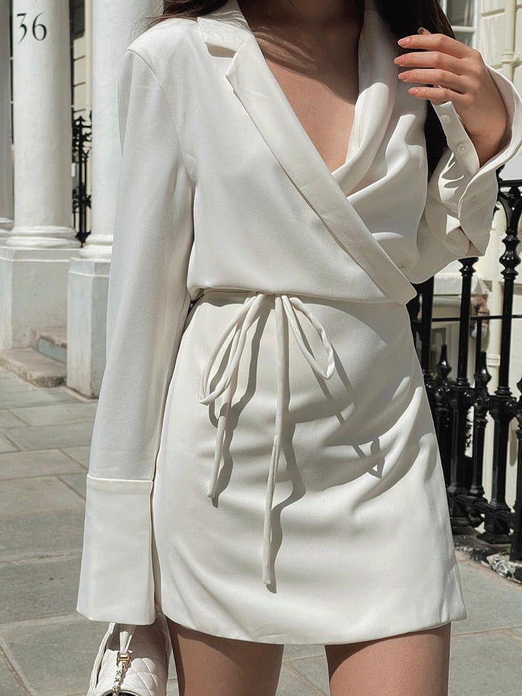 V-NECK SATIN SHIRT DRESS 