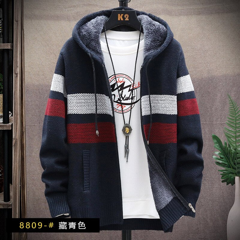 HOODED CARDIGAN WITH FLEECE FOR MEN